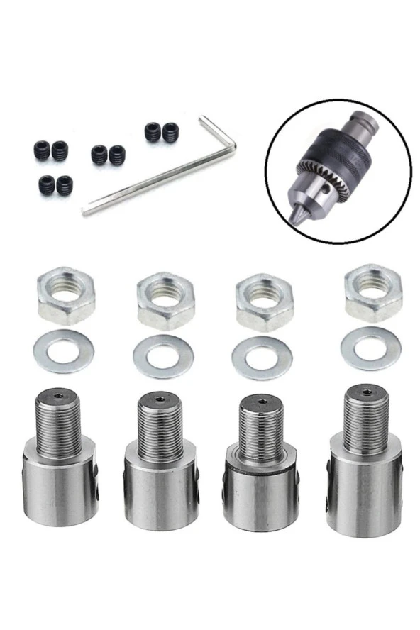 Depolife Mandren Motor Için Bağlantı Şaftı Somunlu Kaplin Adaptör Mandren 5mm-6mm-8mm-10mm Mil Uyumlu 4lü ürün görseli 1