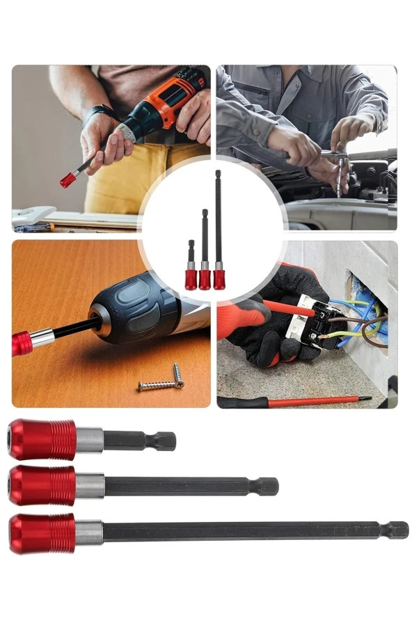 Depolife Hızlı Vidalama Adaptörü Bit Vidalama Uzatma Aparatı Altıgen 1/4 Hex Bits Şaftlı 3 Parça ürün görseli 1