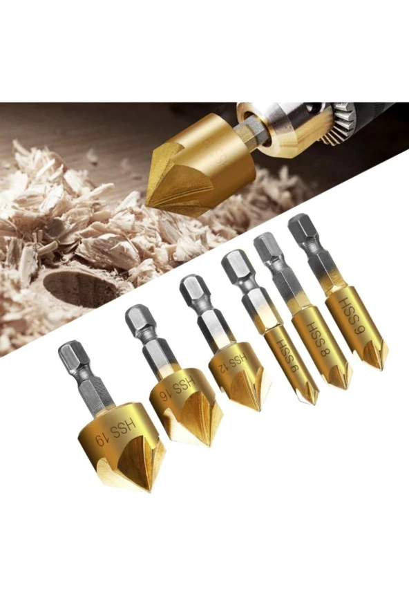 Depolife Hss Pah Havşa Delik Açıcı Matkap Ucu 1/4 Hex Saplı Kesici Takım Pnömatik 6mm-19mm 6 Adet Set ürün görseli 1