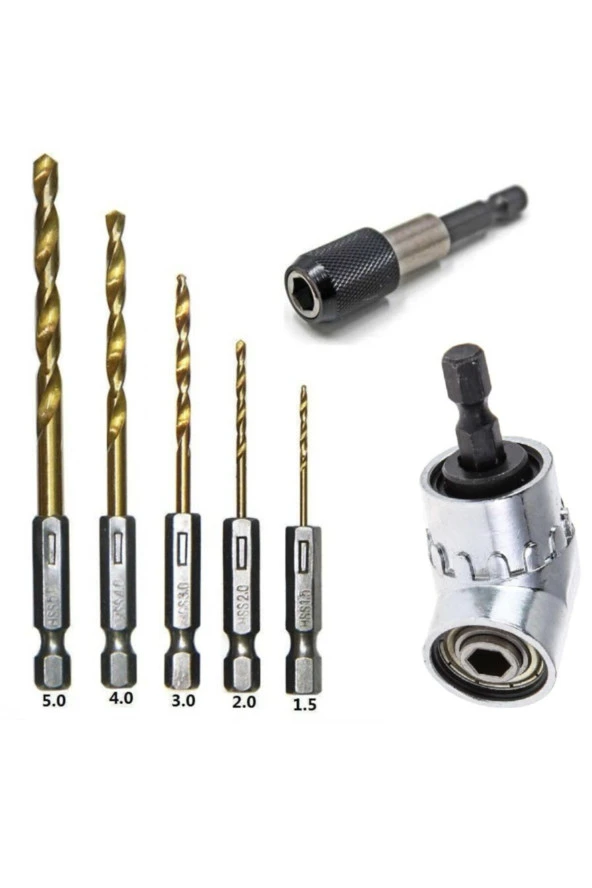 Depolife Altıgen 1/4 Hex Bit Uzatma Adaptörü 5li Titanyum Matkap Ucu Seti Köşe Delme Vidalama Aparatı 6gen ürün görseli 1