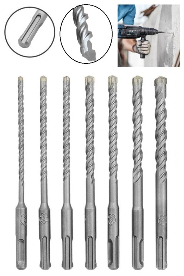 Depolife Kırıcı delici hilti için sds plus matkap ucu seti 7 parça 6mm-12mm ürün görseli 1