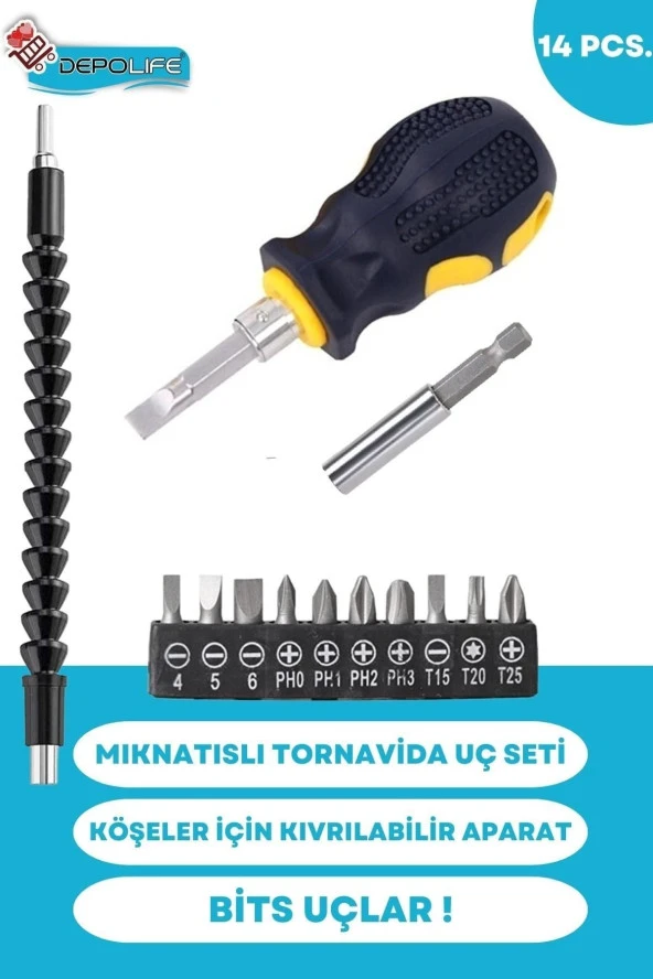 Tornavida Uç Seti Mıknatıslı Uzatma Köşe Kör Vidalama Esnek Hortum Altıgen Bits Körüklü Bükülebilir ürün görseli 1
