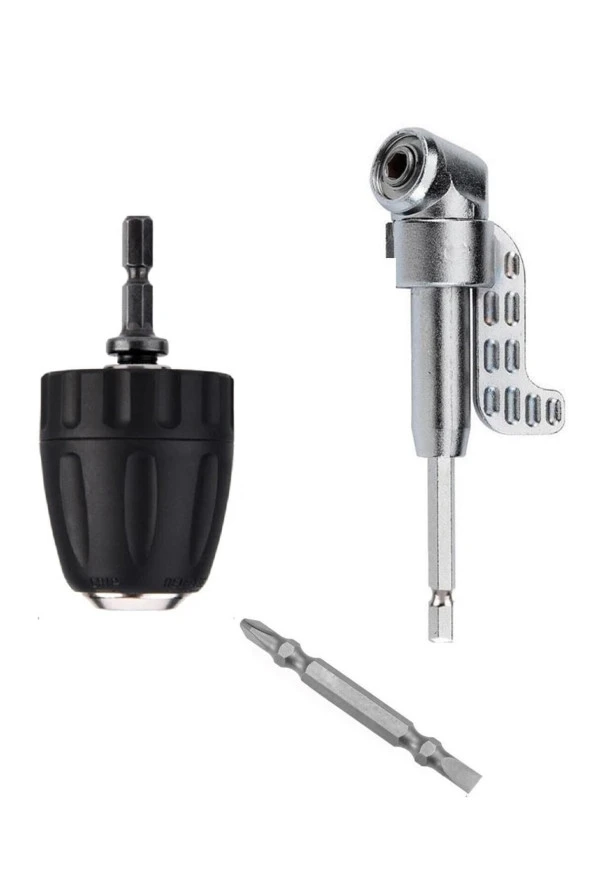 Depolife Mandrenli Köşe Vidalama Delme Kör Nokta Aparatı 1/4 Hex Matkap Vidalama Adaptörü Altıgen Saplı 3lü ürün görseli 1