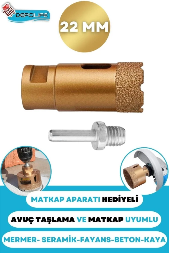 22 Mm Granit Mermer Seramik Fayans Beton Taş Delme Panç Spiral Avuç Taşlama Matkap Uyumlu M14 Aparat ürün görseli 1