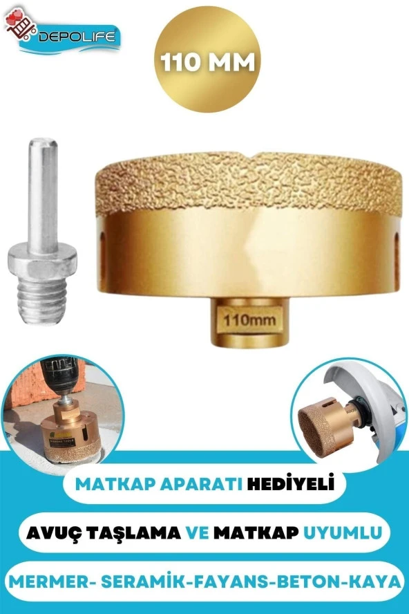 110mm Granit Mermer Seramik Fayans Beton Taş Delme Panç Spiral Avuç Taşlama Matkap Uyumlu M14 Aparat ürün görseli 1