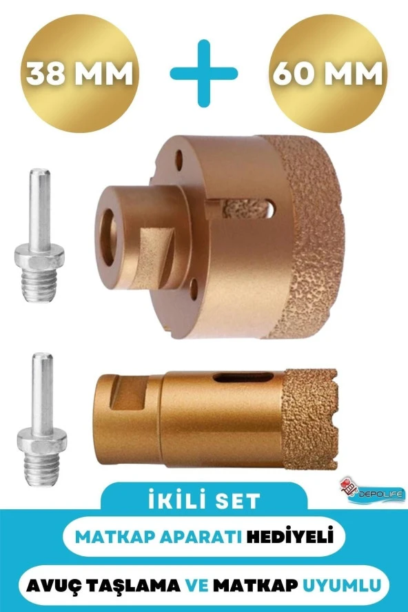 38mm + 60mm Granit Mermer Seramik Beton Taş Delme Panç Spiral Avuç Taşlama Matkap Uyumlu M14 Aparat ürün görseli 1