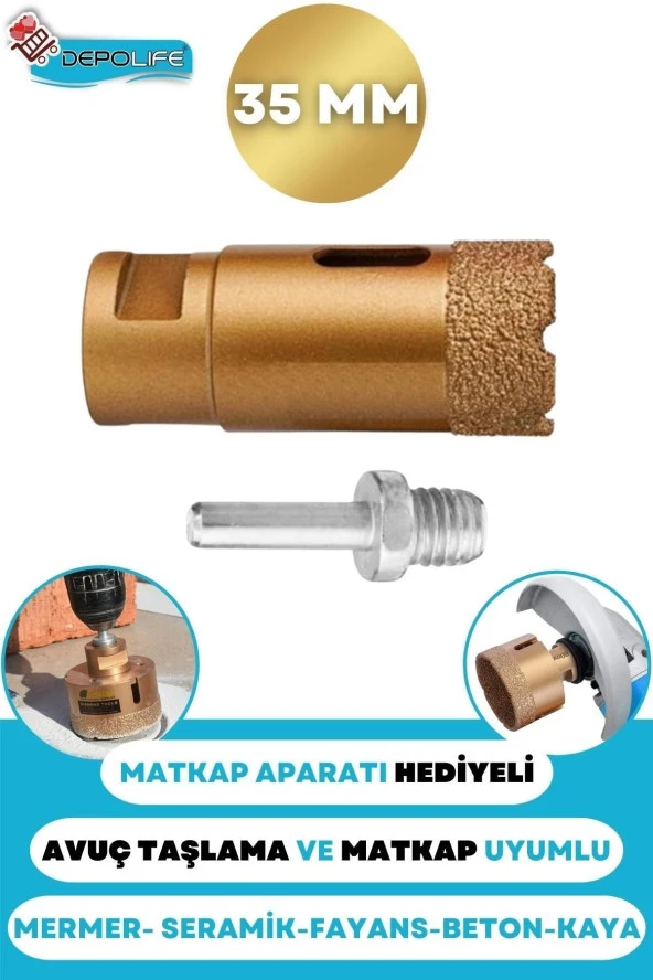 Depolife 35 Mm Granit Mermer Granit Beton Taş Delme Panç Canavar Avuç Taşlama Matkap Uyumlu Uç M14 Aparat ürün görseli 1