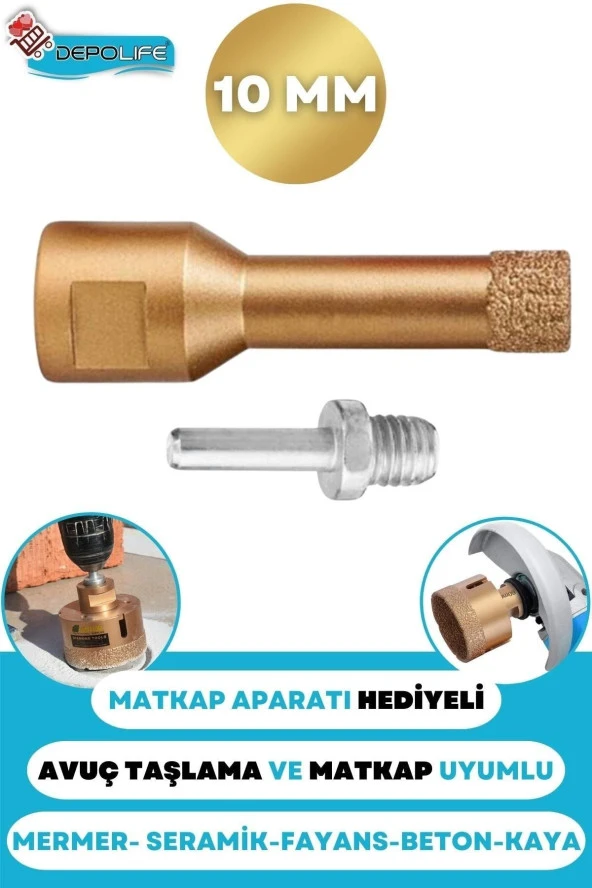 10 Mm Granit Mermer Seramik Fayans Beton Taş Delme Panç Spiral Avuç Taşlama Matkap Uyumlu M14 Aparat ürün görseli 1