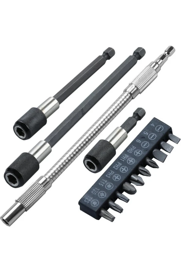 Depolife Hızlı Uç Tutucu 1/4 " 3 Parça Altıgen Şaft Manyetik Uç Tutucu Esnek Uzatma 10 Parça Tornavida Uc Set ürün görseli 1