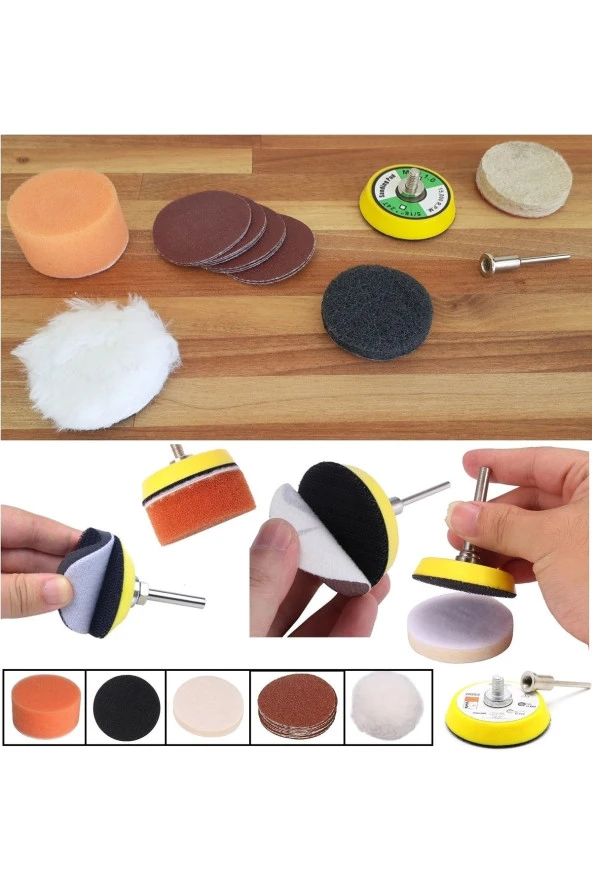 Depolife Dremel Proxxon Makineleri Için Polisaj Seti Cırtlı Taban Yün Keçe Zımpara Bone Skoch Sünger 16 Pcs ürün görseli 1