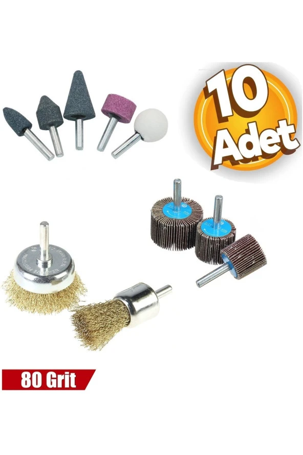 Depolife Matkap için zımpara taşı çelik tel fırça mop yaprak zımpara 10lu set zımparalama bileme pas temizle ürün görseli 1