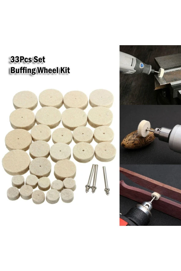 Depolife Polisaj Cila Parlatma Keçesi Yün Keçe Dremel Matkap Ucu 13mm Ve 25mm Toplam 33 Lü Set ürün görseli 1
