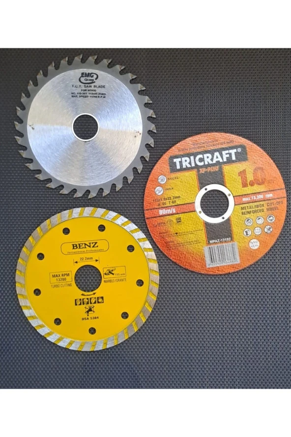 Depolife 115mm Turbo Mermer Fayans Granit Ahşap Metal Kesme Disk Seti 115mm Sunta Kesim Diski 3lü ürün görseli 1