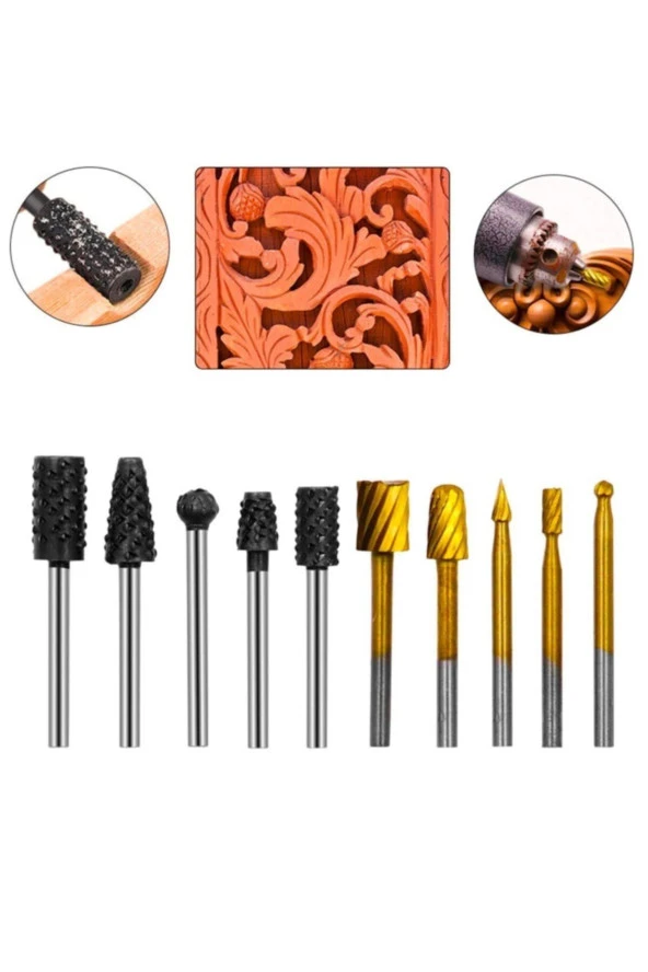Depolife Mini Gravür Makinası Için Ahşap Oyma Törpüleme Delme Eğe Freze Uç Seti Kalıpçı 11 Parça Kalıpçı ürün görseli 1