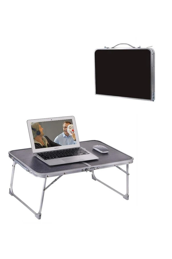 Depolife Pratik Katlanır Çantlı Kamp Masası 60x40cm Siyah Laptop Bilgisayar Çalışma Alüminyum ürün görseli 1