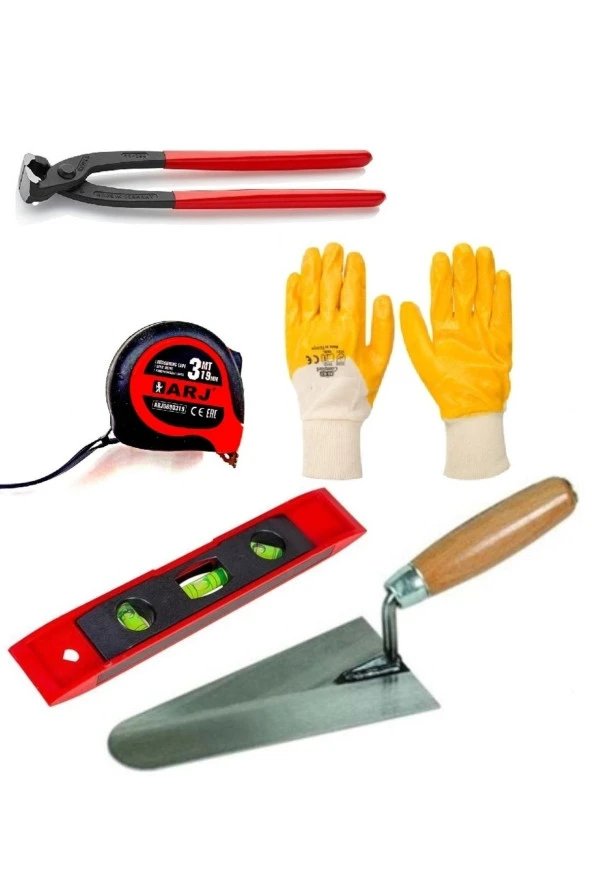Depolife Inşaatcı Harç Sıvacı Malası 28cm Betoncu Kerpeteni Su Terazisi 3 Metre Eldiven Set ürün görseli 1