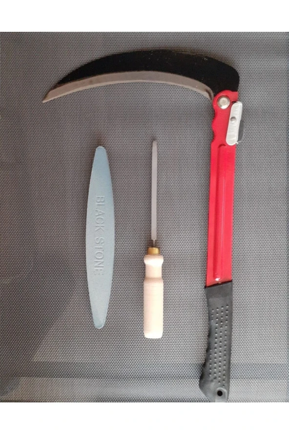 Depolife Katlanır Tırpan Ağaç Dal Ot Çalı Kesme Budama Orak Ve Tırpan Taşı Eğe Bileme Seti 3 Parça Bahçe Seti ürün görseli 1