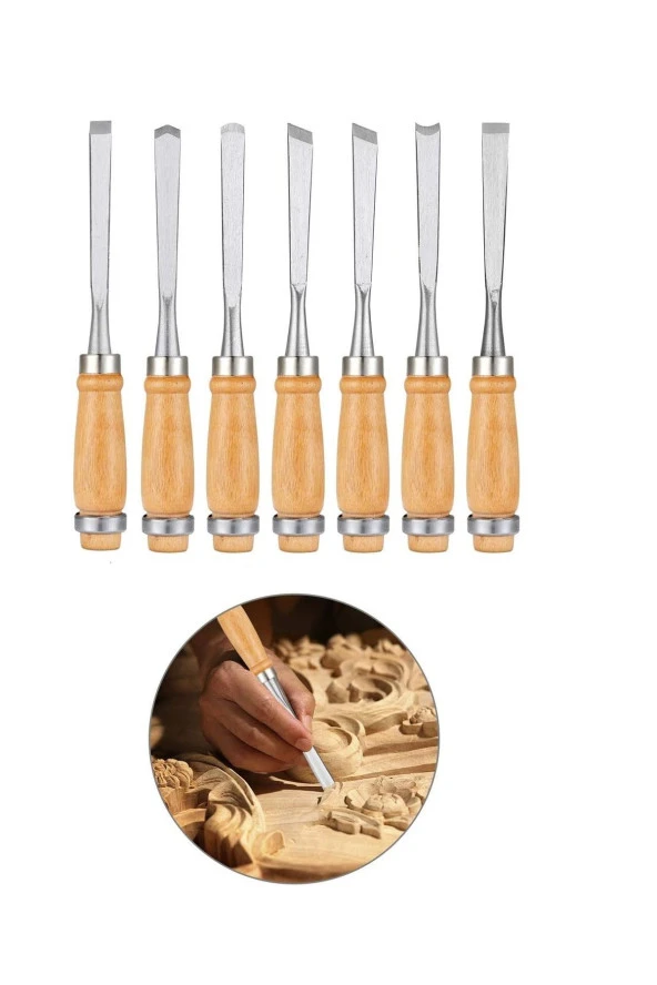Depolife Ahşap oyma ıskarpela alet seti Kaşık Heykel Kuksa oval düz Oyma yontma Bıçak 7li ürün görseli 1
