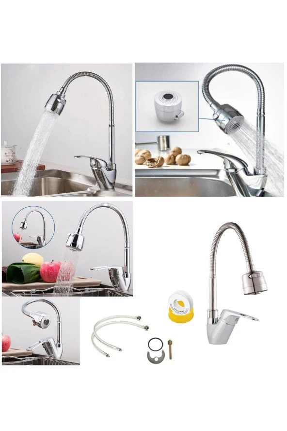 Depolife Mutfak Eviye Lavabo Batarya Fıskiyeli Kubarlı Musluk Tasarruflu Fonksiyonlu Evye Çeşmesi ürün görseli 1