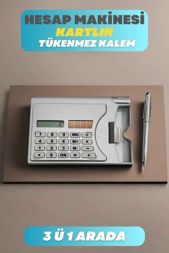 3ü 1 Arada Taşınabilir Hesap Makinesi Güneş Enerjili Kartvizitlik Tükenmez Kalem Cep Tipi Calculator ürün görseli 1