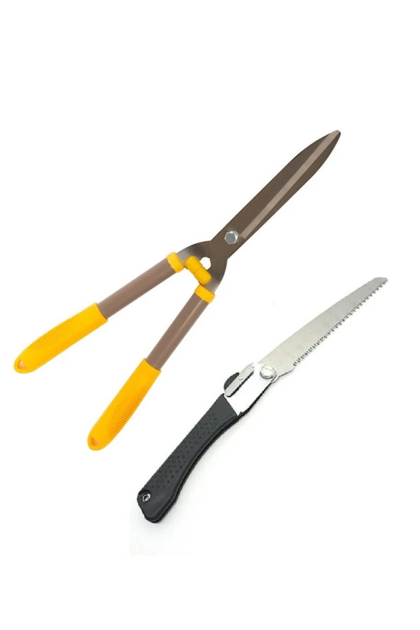 Depolife Ağaç Dal Kesme Katlanır Testere Çim Çit Ot Kesme Bahçe Düzenleme Ahşap Saplı Makası 2 Parçalı Set ürün görseli 1