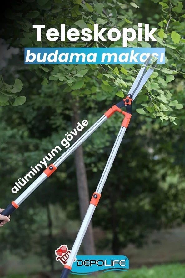 Depolife Bahçe Çit Makası Teleskopik uzayan Alüminyum kollu çim şimşir çalı ot taflan kesme budama makası ürün görseli 1
