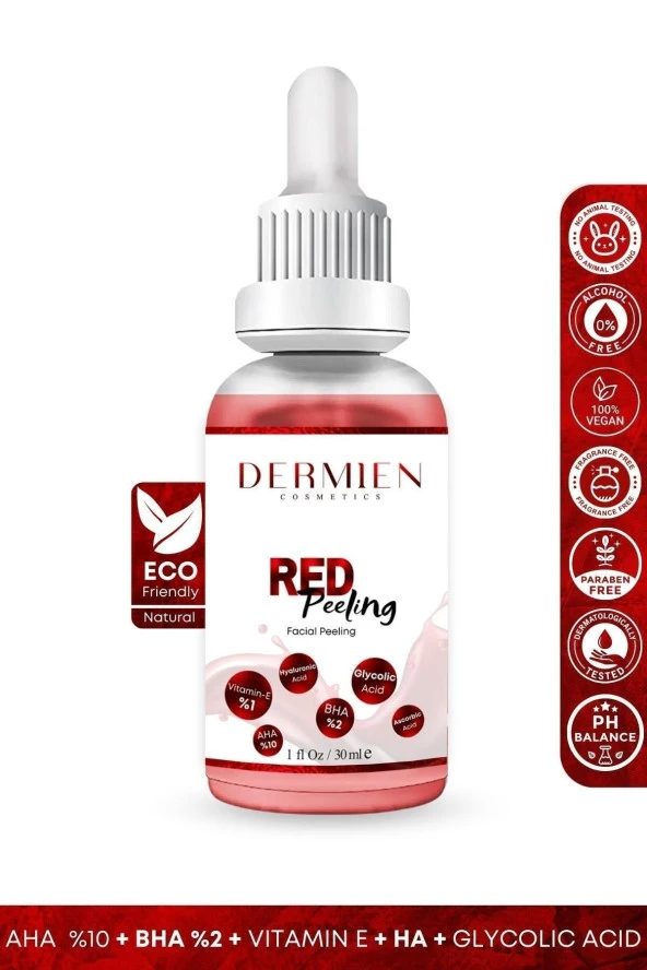 Dermien Cosmetics Red Peeling Serum Canlandırıcı, Yenileyici, Gözenek Sıkılaştırıcı, Leke Ve Akne Karşıtı, Antioksidan ürün görseli 1