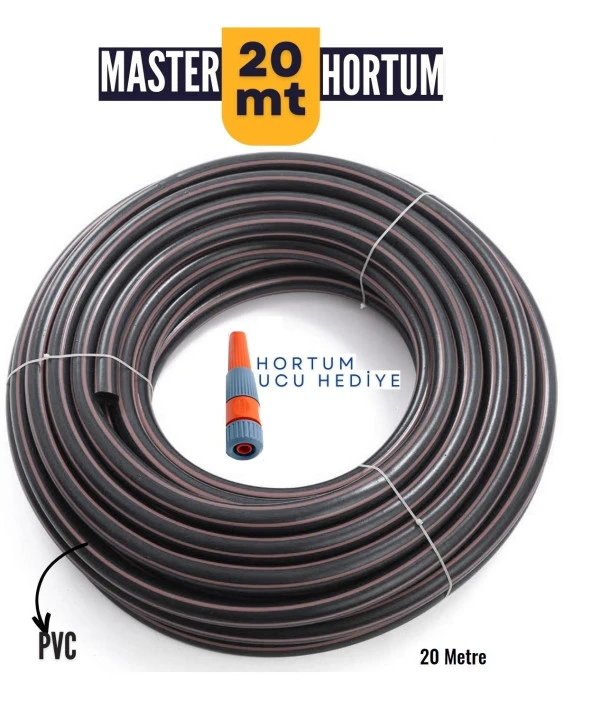 Zhltools 20 Mt PVC Bahçe ve Yıkama Hortumu Koyu Gri Sulama Başlığı Hediyeli ürün görseli 1
