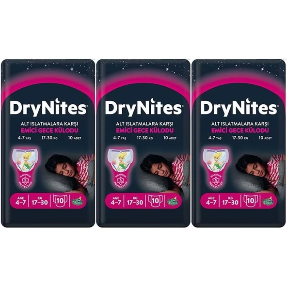 Drynites Emici Gece Külodu/Külot Bez Kız 4-7 Yaş 17-30 KG Large 30 Adet 3PK*10 Alt Islatmalara Karşı ürün görseli 1