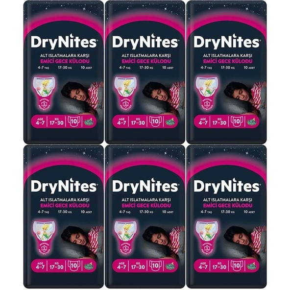 Drynites Emici Gece Külodu/Külot Bez Kız 4-7 Yaş 17-30 KG Large 60 Adet 6PK*10 Alt Islatmalara Karşı ürün görseli 1