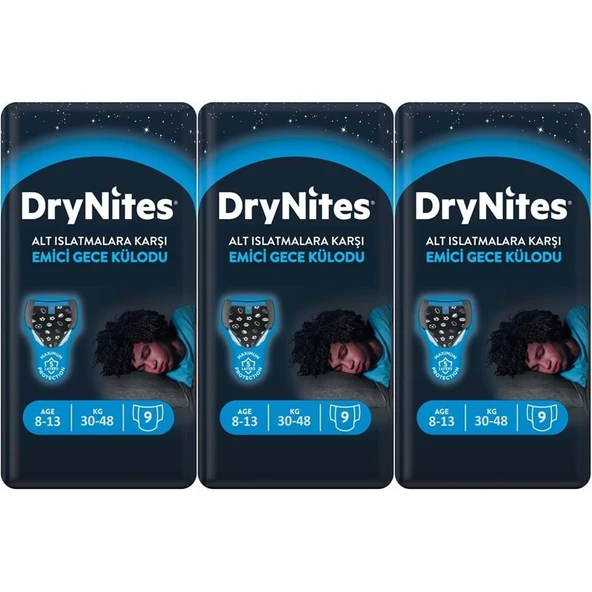 Drynites Emici Gece Külodu/Külot Bez Erkek 8-13 Yaş 30-48KG Large 27 Adet 3PK*9 AltIslatmalara Karşı ürün görseli 1