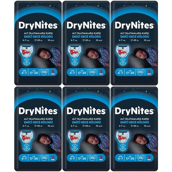 Drynites Emici Gece Külodu/Külot Bez Erkek 4-7 Yaş 17-30KG Small 60 Adet 6PK*10 AltIslatmalara Karşı ürün görseli 1