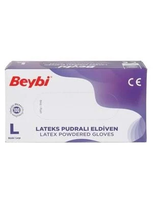 Beybi Lateks Pudralı Büyük Boy (L) 100'lü Muayene Eldiveni ürün görseli 1