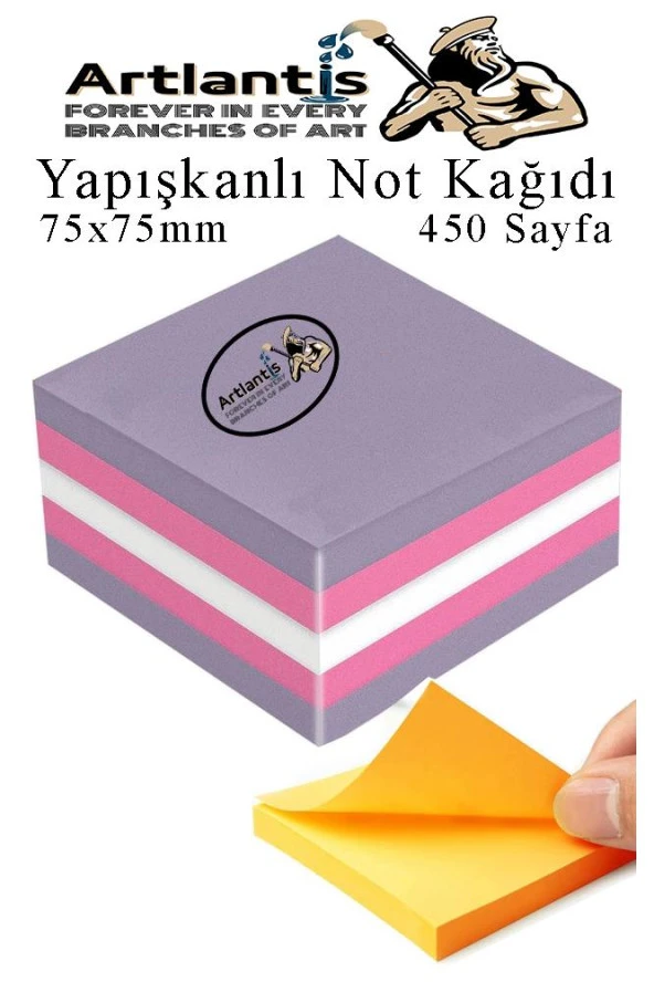 Yapışkanlı Not Kağıdı 3 Renk 450 Sayfa 1 Paket Ebruli Küp Blok Yapışkanlı Postit 75x75 mm Renkli ürün görseli 1