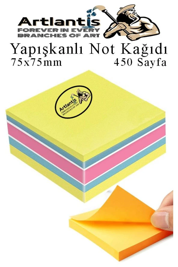 Yapışkanlı Not Kağıdı 4 Renk 450 Sayfa 1 Paket Havai Küp Blok Yapışkanlı Postit 75x75 mm Renkli ürün görseli 1