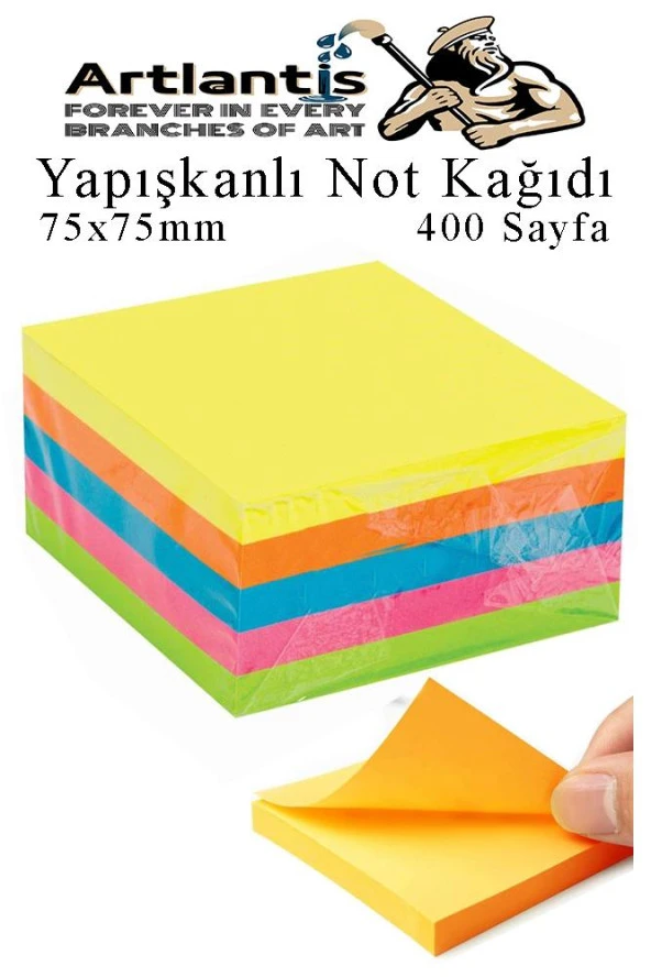 Yapışkanlı Not Kağıdı 5 Renk 400 Sayfa 1 Paket Küp Blok Yapışkanlı Postit 75x75 mm Fosforlu Renkli ürün görseli 1