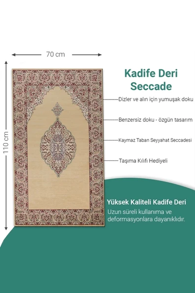 Ravabi Rug Araç İçi ve İşyeri İçin Deri Tabanlı Namazlık, Çantalı Hediyelik Seyahat Seccadesi 70x110cm 21RSD231017 ürün görseli 1