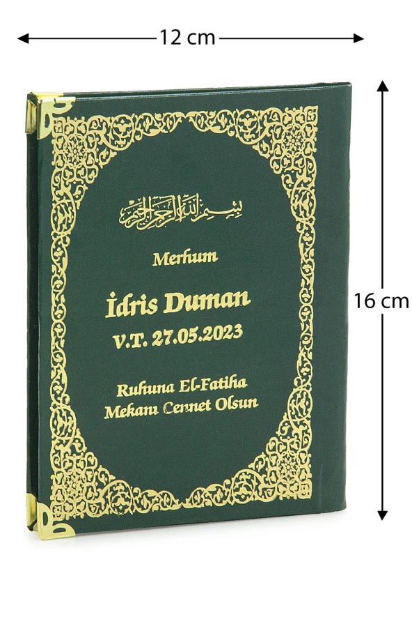 50 Adet İsim Baskılı Ayet-el Kürsi Desenli Yaldızlı Deri Ciltli  Çanta Boy Yasin Kitabı Mevlüt Hediyesi 128 Sayfa Yeşil ürün görseli 1