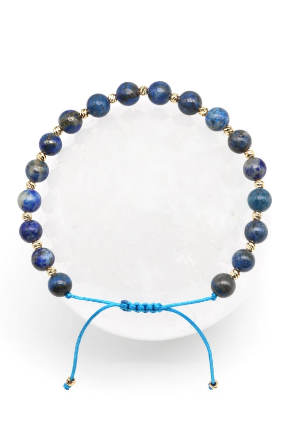 Lapis Lazuli Doğal Taş Makrome Örme Bileklik Küre Kesim ürün görseli 1