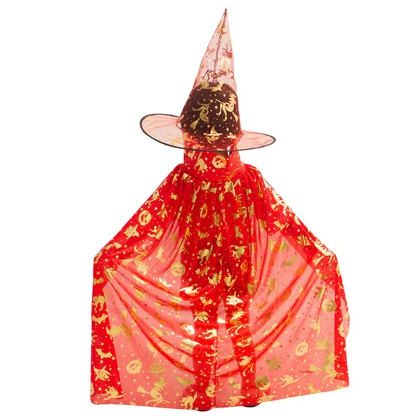 Halloween Çocuk Pelerin Şapka Seti Kırmızı 80 cm ürün görseli 1