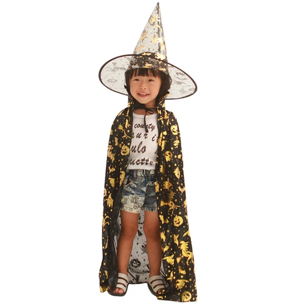 Halloween Çocuk Pelerin Şapka Seti Siyah 80 cm ürün görseli 1