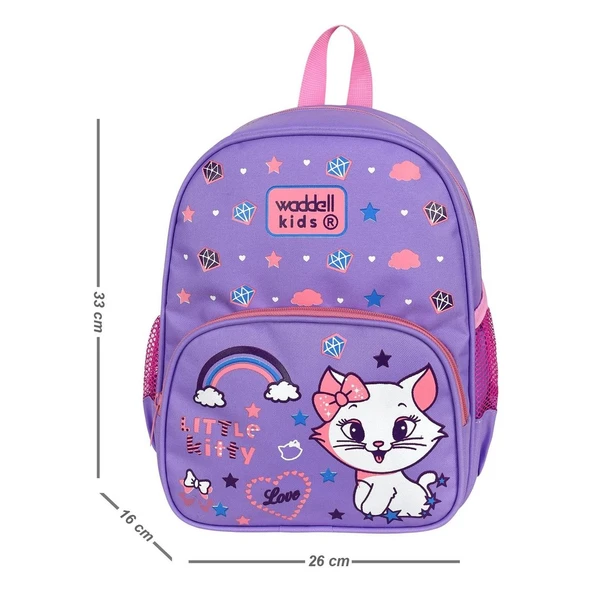 Waddell Lila Kedi Desenli Anaokulu Kreş Sırt Çantası 24101 ürün görseli 1