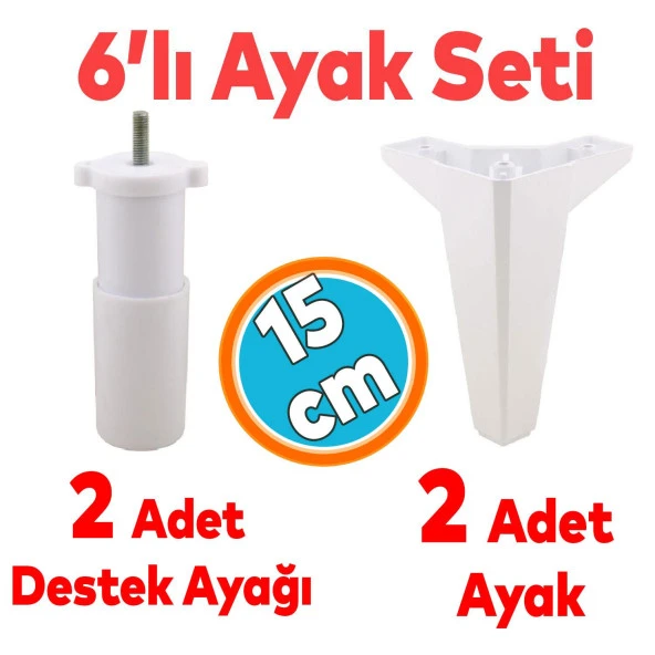 Mobilya TV Ünitesi Çekyat Koltuk Kanepe Destek Ayağı 15 cm Beyaz Baza Ayak 6'lı Set ürün görseli 1