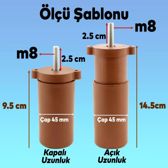 Mobilya Ayağı 12'li Set Robot Süpürge İçin Koltuk Kanepe Destek 12 cm Kahverengi Baza Ayak ürün görseli 1