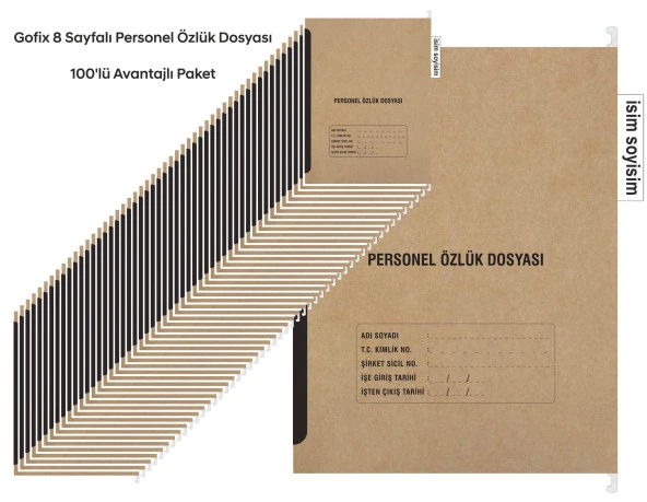 Gofix Sekiz Sayfalı Personel Özlük Dosyası Metal Askılı 100 lü Paket ürün görseli 1