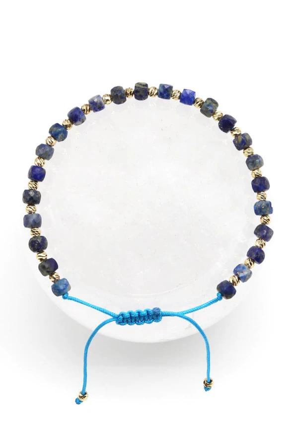 Lapis Lazuli Doğal Taş Makrome Örme Bileklik Küp Kesim ürün görseli 1