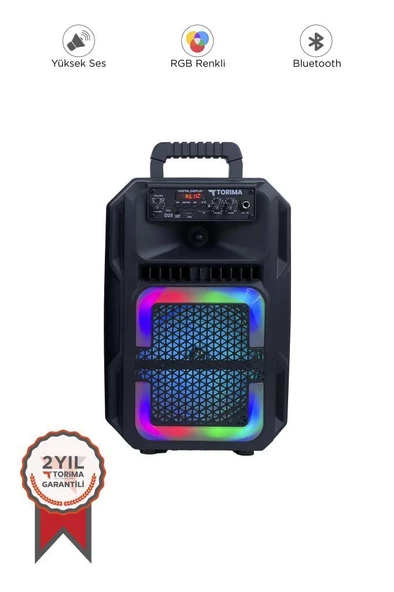 Torima D25 Siyah RGB Işıklı Mikrofonlu Kumandalı USB/TF/FM/MIC/BT Bluetooth Hoparlör ürün görseli 1