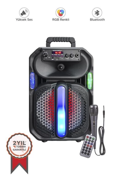 Torima D26 Siyah RGB Işıklı Mikrofonlu Kumandalı USB/TF/FM/MIC/BT Bluetooth Hoparlör ürün görseli 1