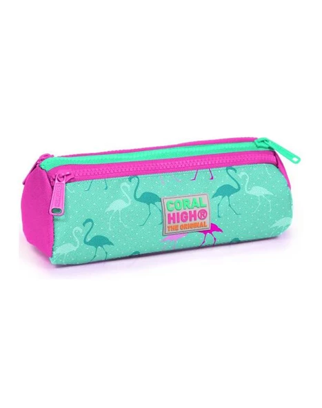 Coral High Kids Kalem Kutusu Su Yeşili Neon Pembe Flamingo Desenli 22315 ürün görseli 1