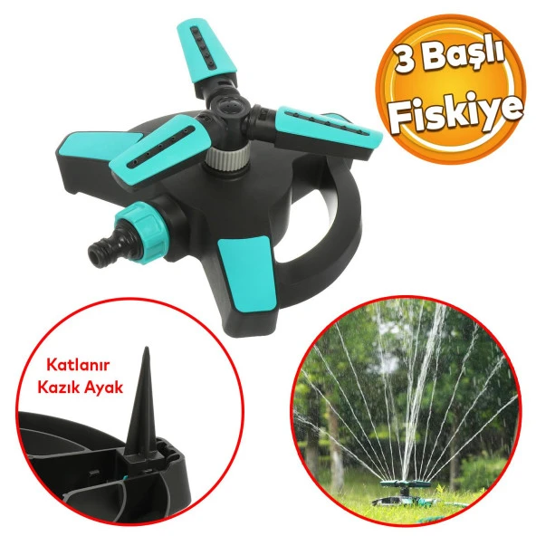 Yarımay Tablalı Hareketli Su Fıskiyesi 3 Başlıklı Dönerli Bahçe Çim Sulama Aparatı Plastik DY6064G ürün görseli 1